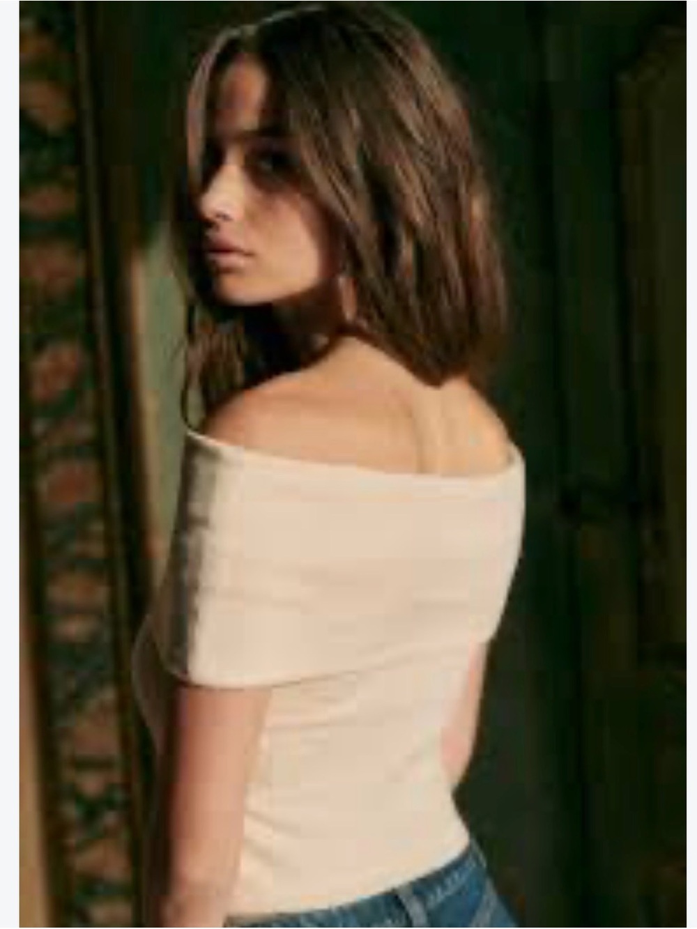 Sezane Jared cream off the shoulder ribbed tee top shirt women’s s small